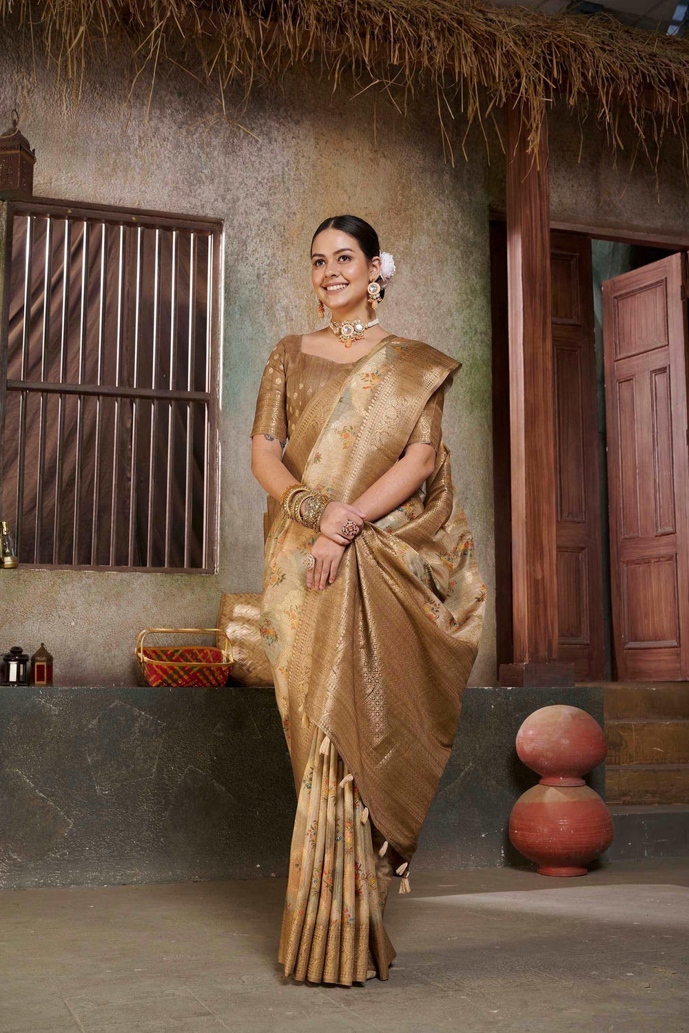 woman standing in Position Savannah Saree.