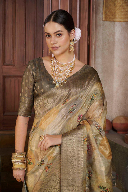 woman standing in Jacko Bean Colour Savannah Saree.