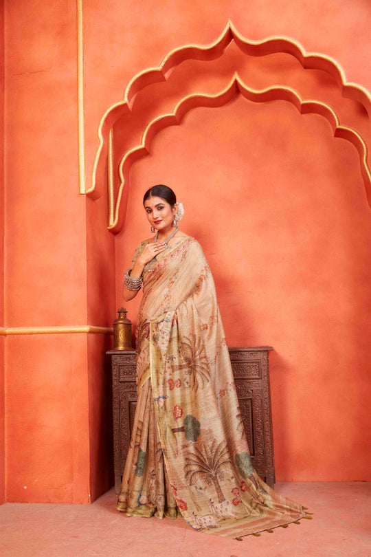 woman in Kalamkari Pichwai Chanderi Saree.